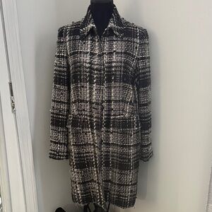 Chic Black and White Plaid Blazer Coat